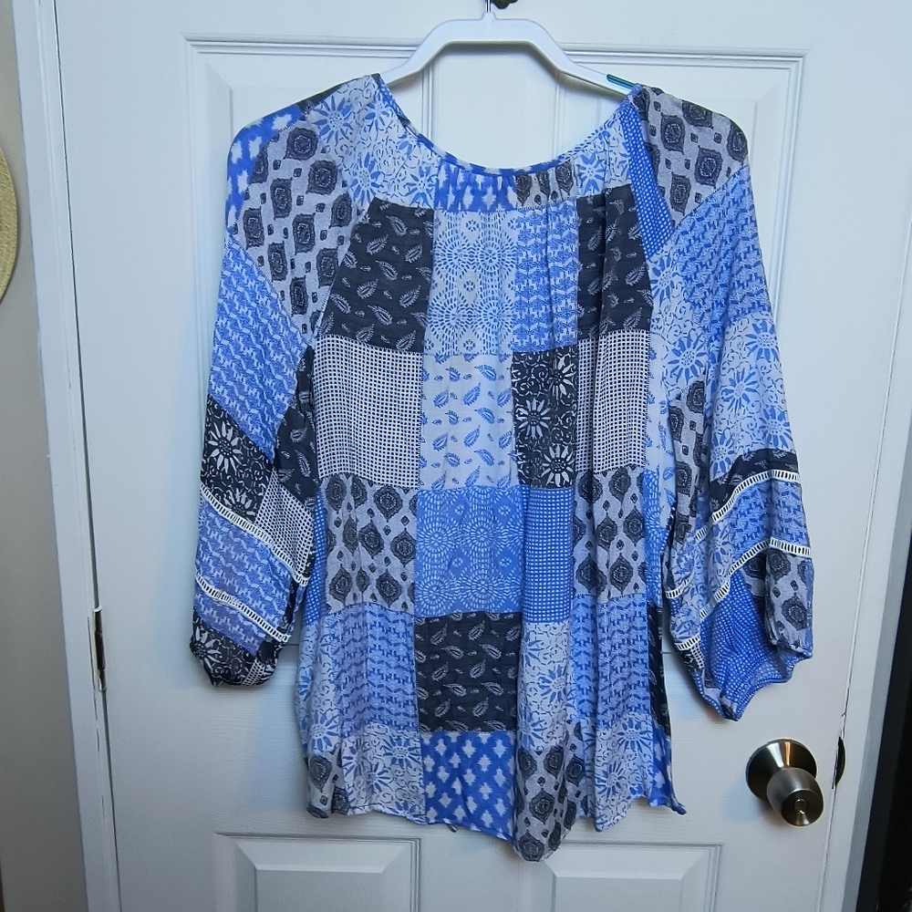 Ruby Road Blue Patchwork Scoop Neck Cottagecore B… - image 5